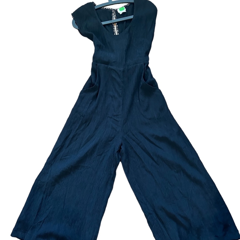 Anthropologie Black Wide Leg Jumpsuit Romper Tie Waist Cocktail Size 4